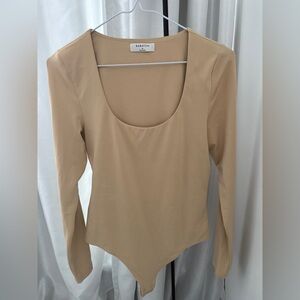Aritzia Scoopneck Beige Long Sleeve Bodysuit